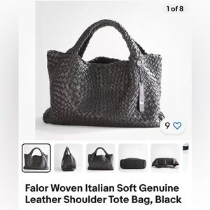 Falor Woven Italian Soft Genuine Leather Shoulder Tote Bag, Black